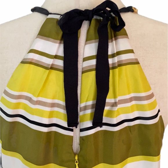 Milly Silk Striped Olive Green Yellow Black Halter Tank Top w/ Gold Chain - 4 - Picture 7 of 12